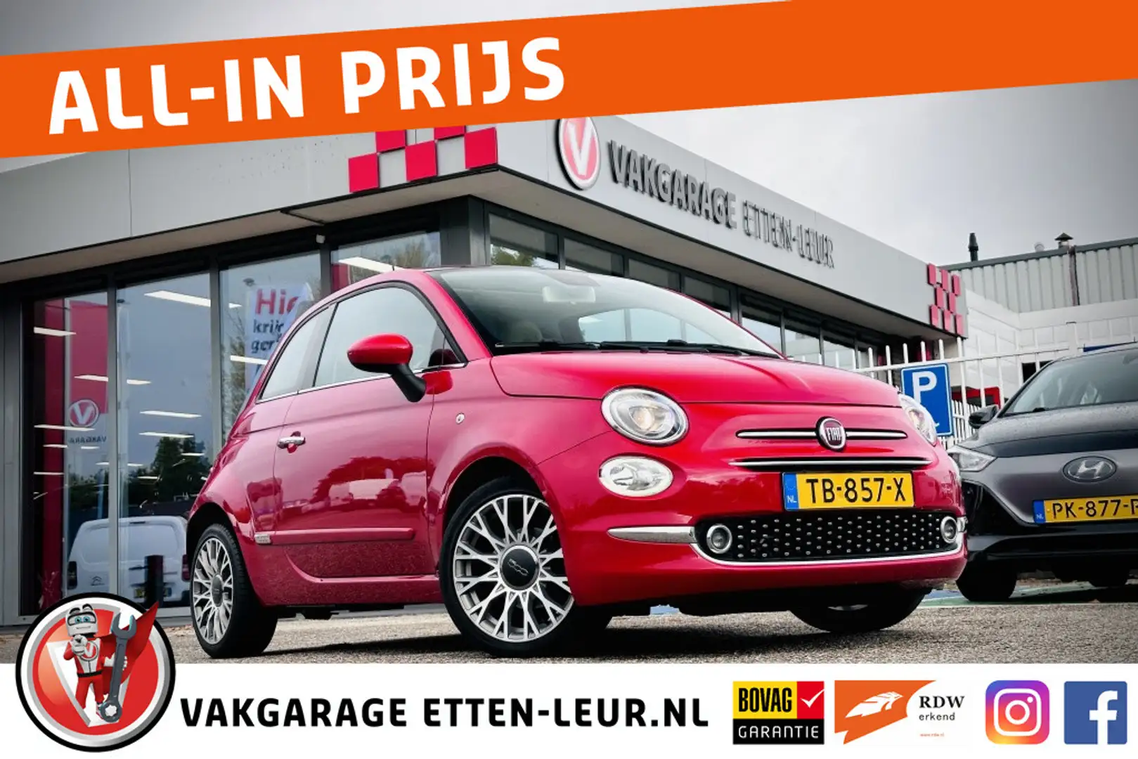 Fiat 500 0.9 Turbo Collezione | SCHUIFDAK | PARKEERSENSOREN Rood - 1