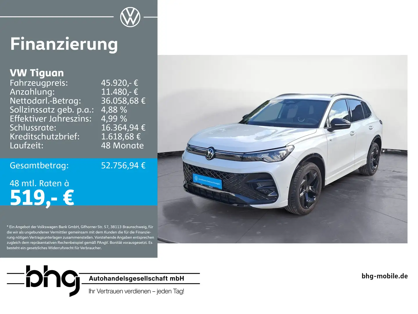 Volkswagen Tiguan 2.0 TDI SCR 4MOTION DSG R-Line Klima Kame Weiß - 1