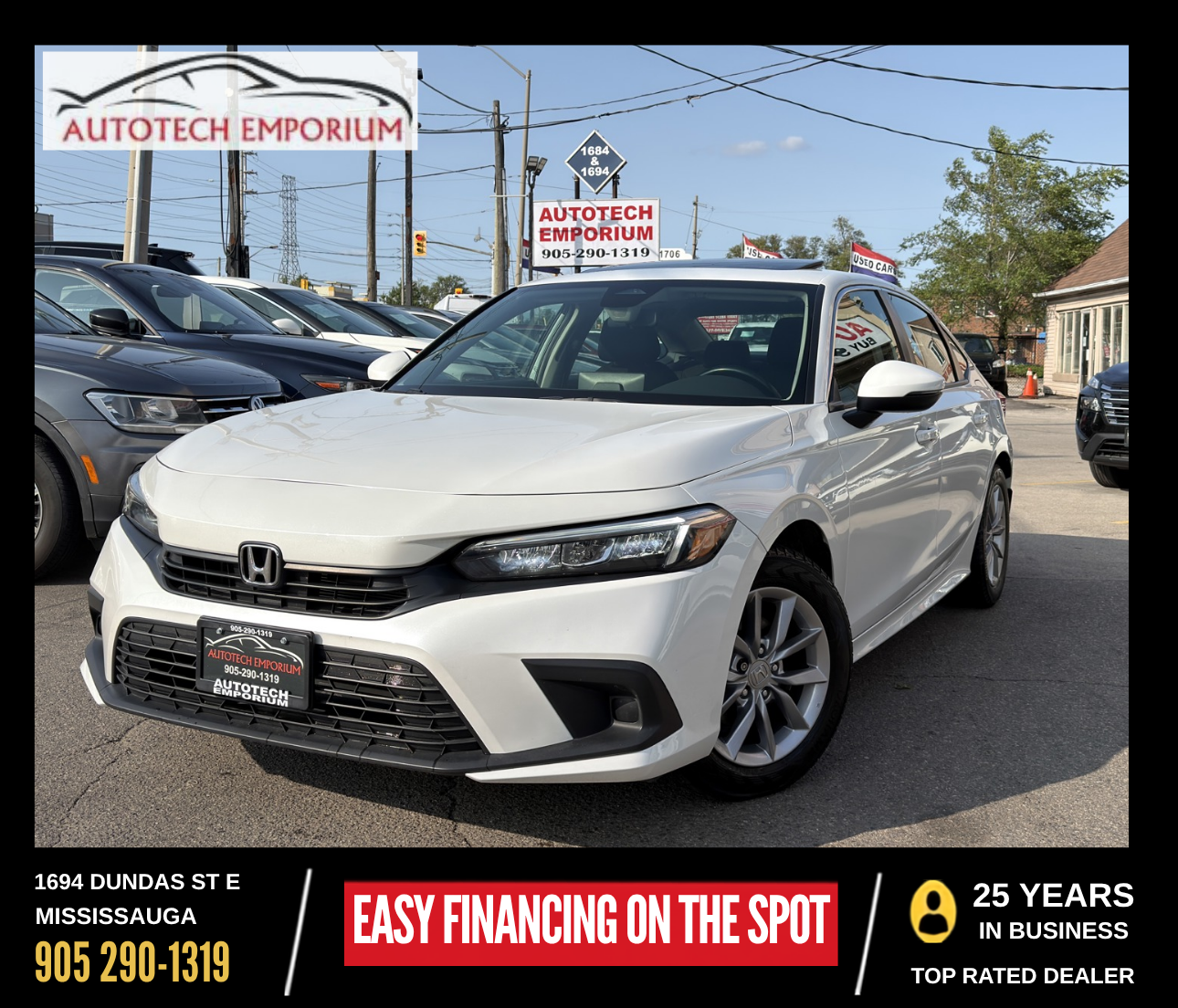 2022 Honda Civic EX Pearl White Sunroof | Honda Sensing | Htd Steer