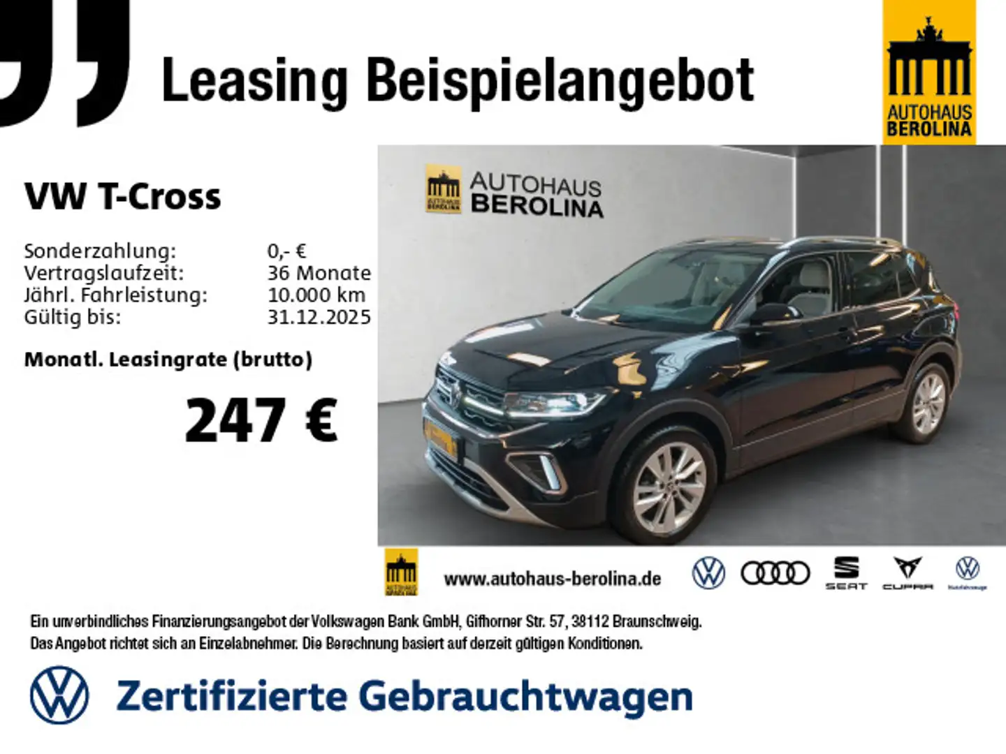 Volkswagen T-Cross 1.0 TSI Style DSG *ACC*NAV*R-CAM*SHZ* Schwarz - 1
