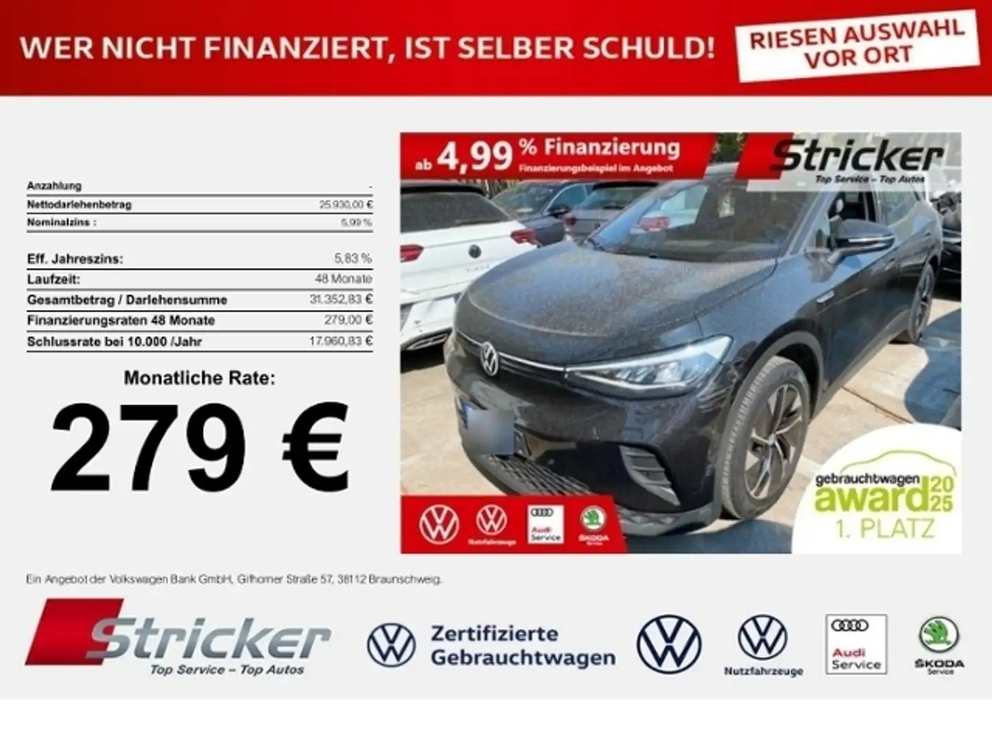 Volkswagen ID.4 Pro Performance 150/77 279,-ohne Anzahlung Navi A Schwarz - 1