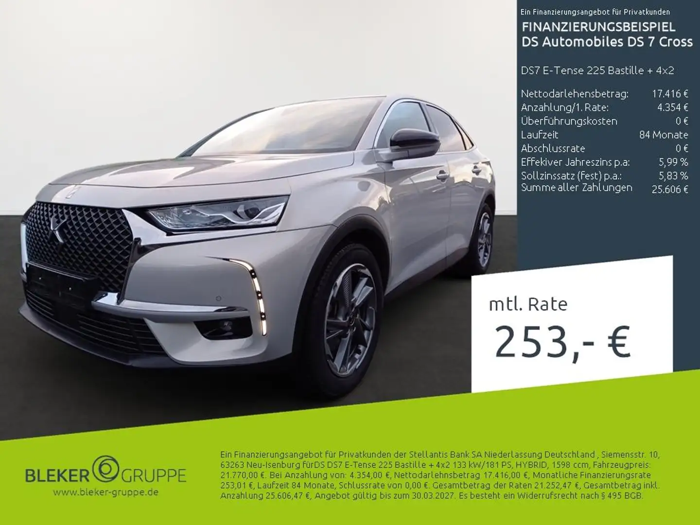 DS Automobiles DS 7 Crossback DS7 E-Tense 225 Bastille + 4x2 Gris - 1
