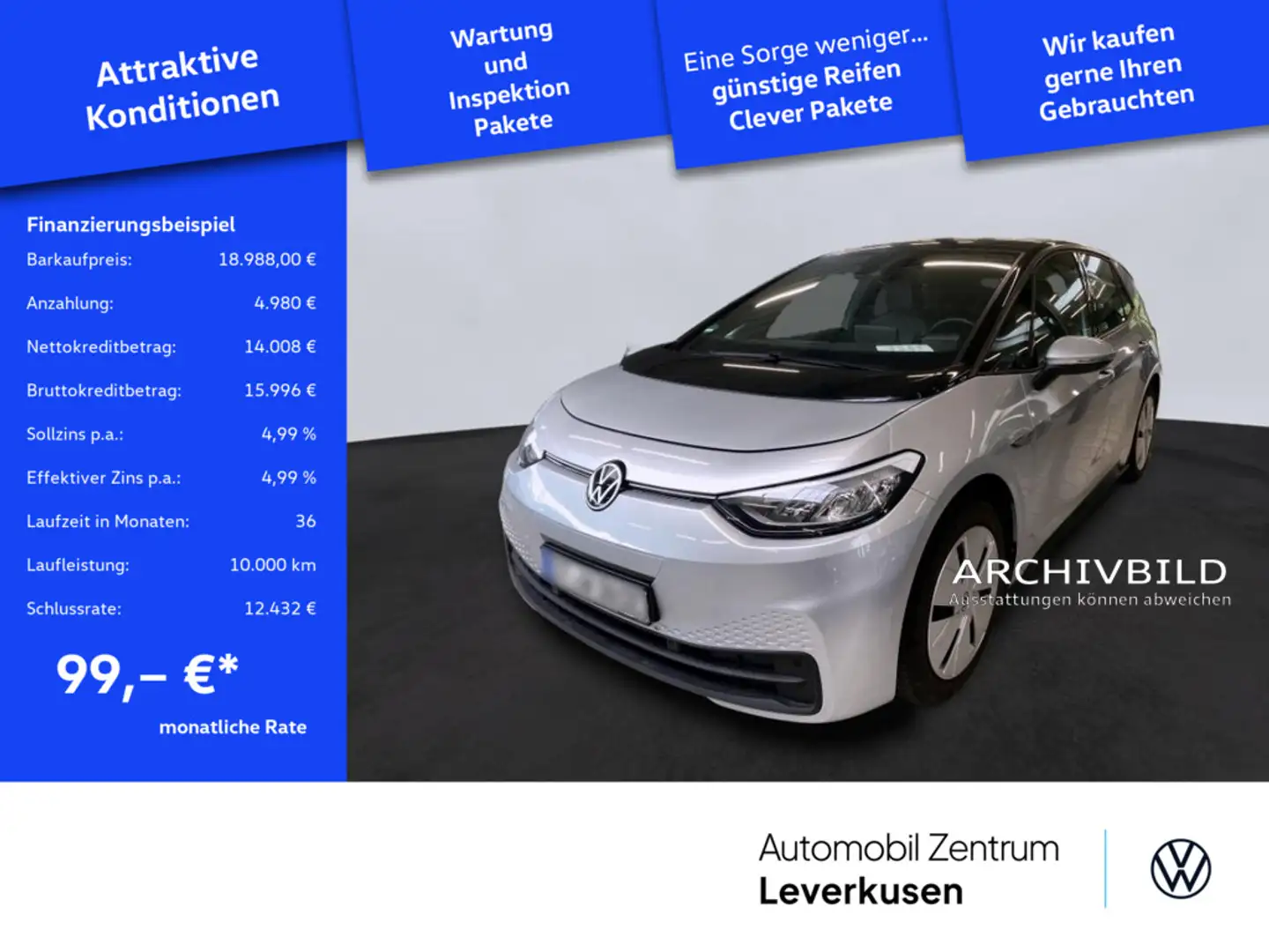 Volkswagen ID.3 Pro NAVI VIRT SHZ CARPLAY LED PDC Silber - 1