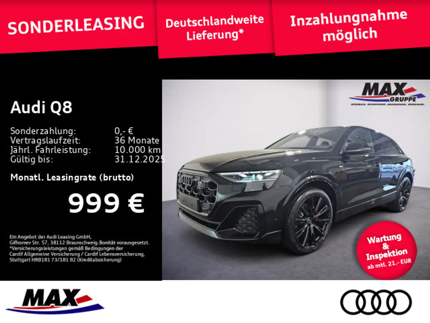 Audi Q8 50 TDI quattro S LINE+AHK+MATRIX+PANO+HUD Schwarz - 1
