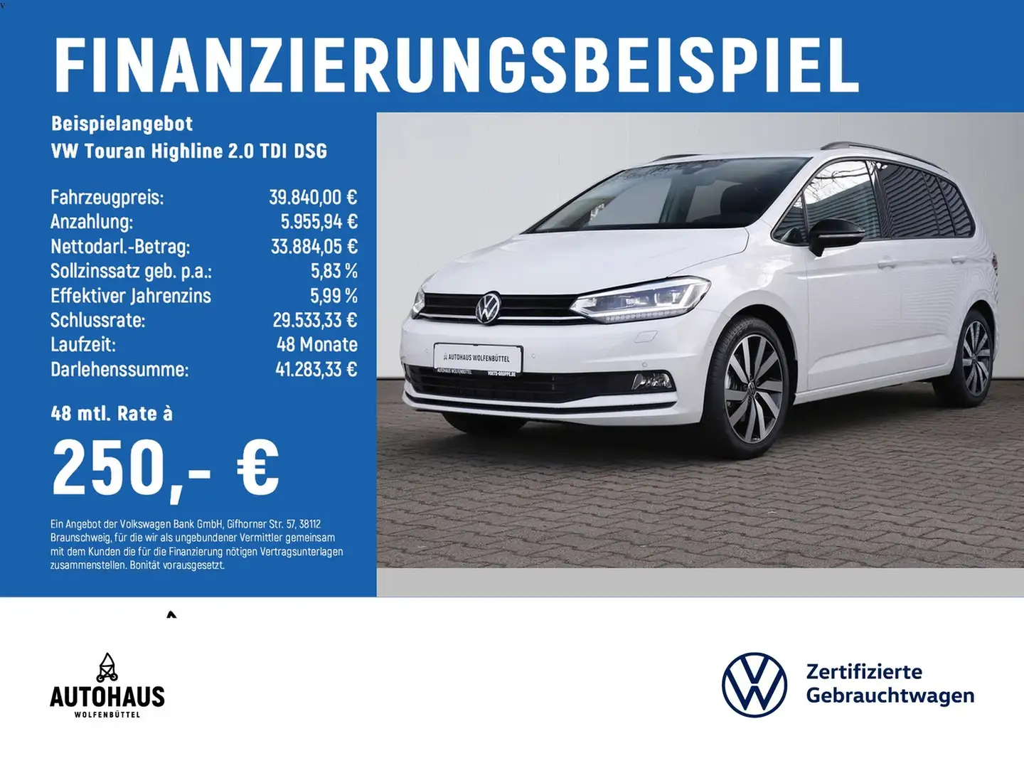 Volkswagen Touran Highline 2.0 TDI DSG 7Si. AHK PANO STANDH Weiß - 2