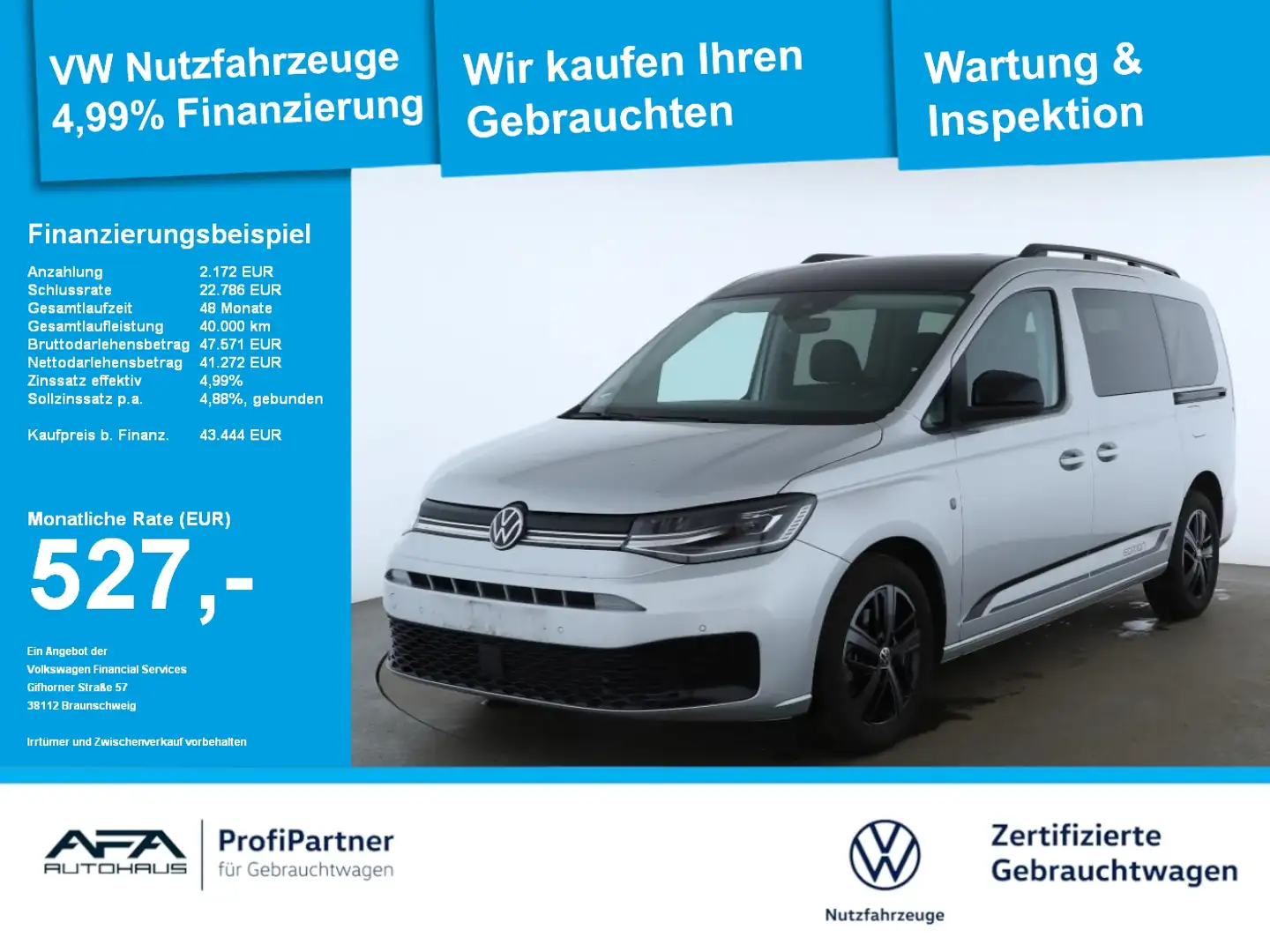 Volkswagen Caddy Maxi 2.0 TDI Edition DSG AHK*StHz*Navi*5JG Silber - 1