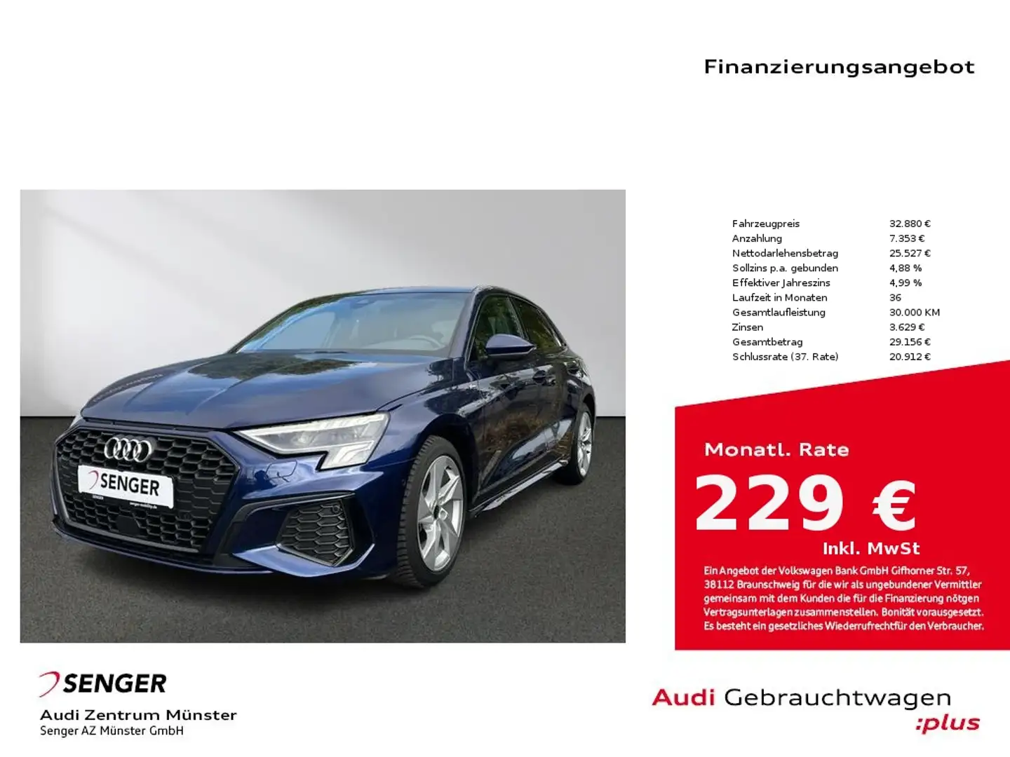 Audi A3 30 TDI S line S tronic LED Pano AHK Blau - 1