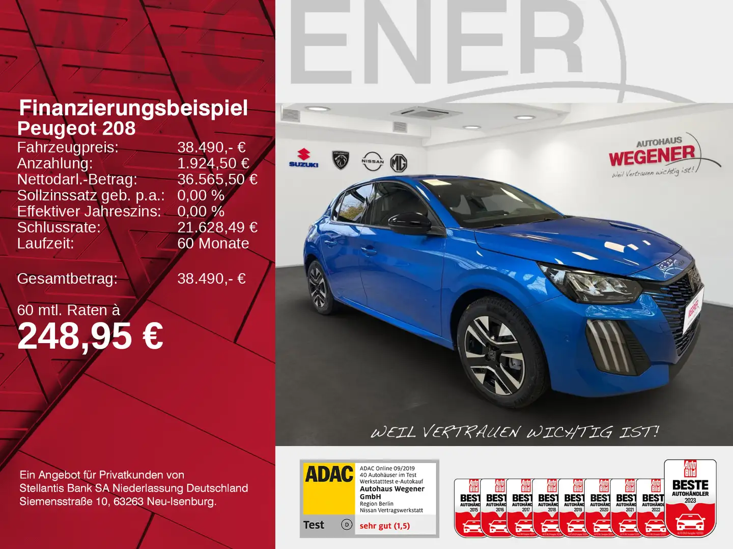 Peugeot 208 E Allure ELEKTRO 156 51kWh KAMERA SHZ APP´S Blau - 2