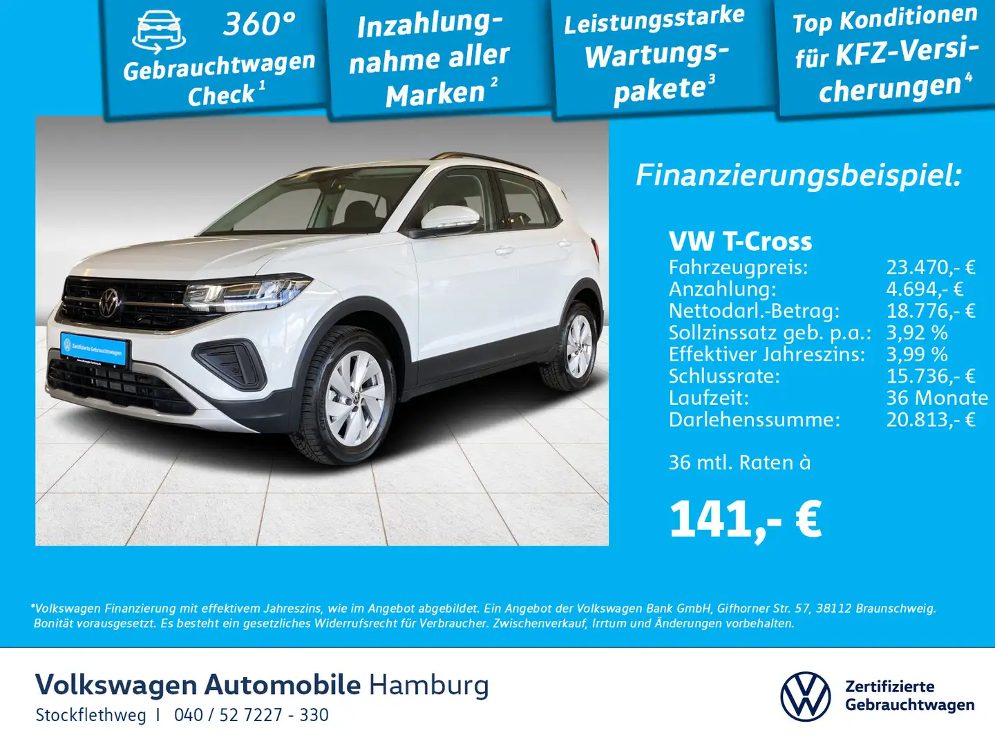 Volkswagen T-Cross 1.0 TSI Life Nav Kamera IQ.Drive CarPlay Weiß - 1