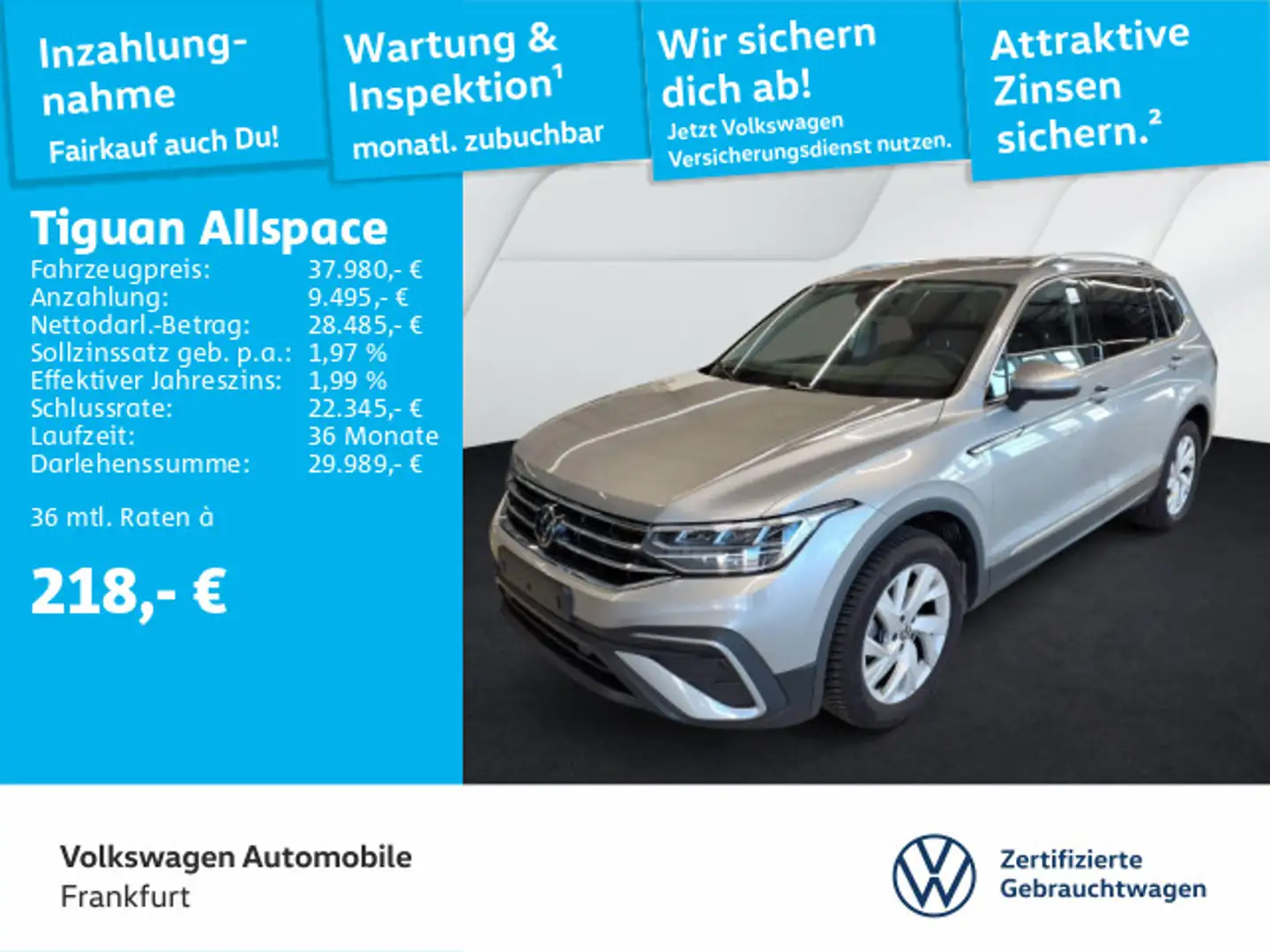 Volkswagen Tiguan Allspace 2.0 TDI DSG Life Navi AHK Spurha Silber - 1