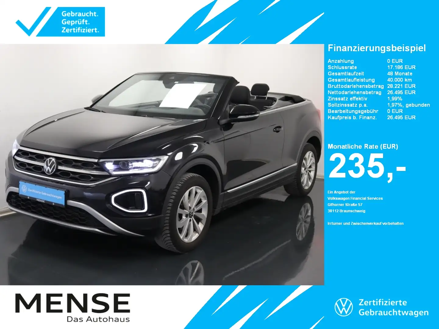 Volkswagen T-Roc Cabriolet 1.0 TSI Style |ACC|VirtualCP|FLA Schwarz - 1