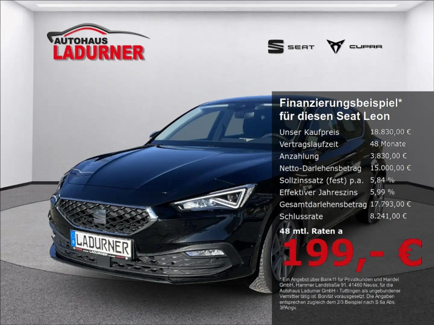 SEAT Leon Style 1.5L TSI *NAVI LED FullLink PDC RFK* Noir - 1