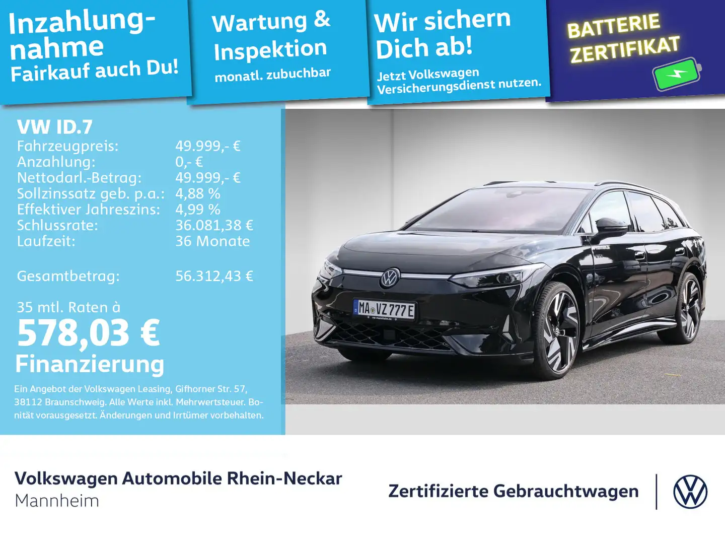 Volkswagen ID.7 Tourer GTX 250KW Navi AHK Kamera uvm Schwarz - 1