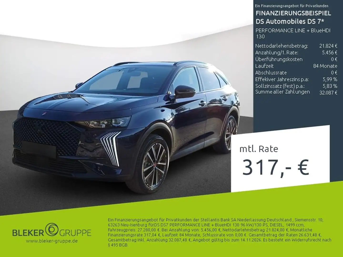 DS Automobiles DS 7 PERFORMANCE LINE + BlueHDI 130 Bleu - 1