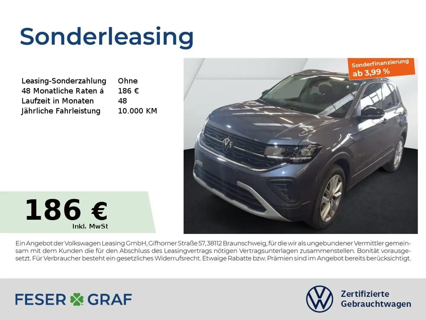 Volkswagen T-Cross Goal 1.0 TSI Navi LED SiHz ACC DigiCockpit Grau - 1