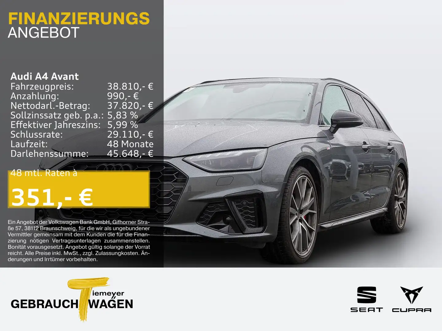 Audi A4 40 TFSI Q 2x S LINE LM19 KAMERA NAVI+ V Grau - 1