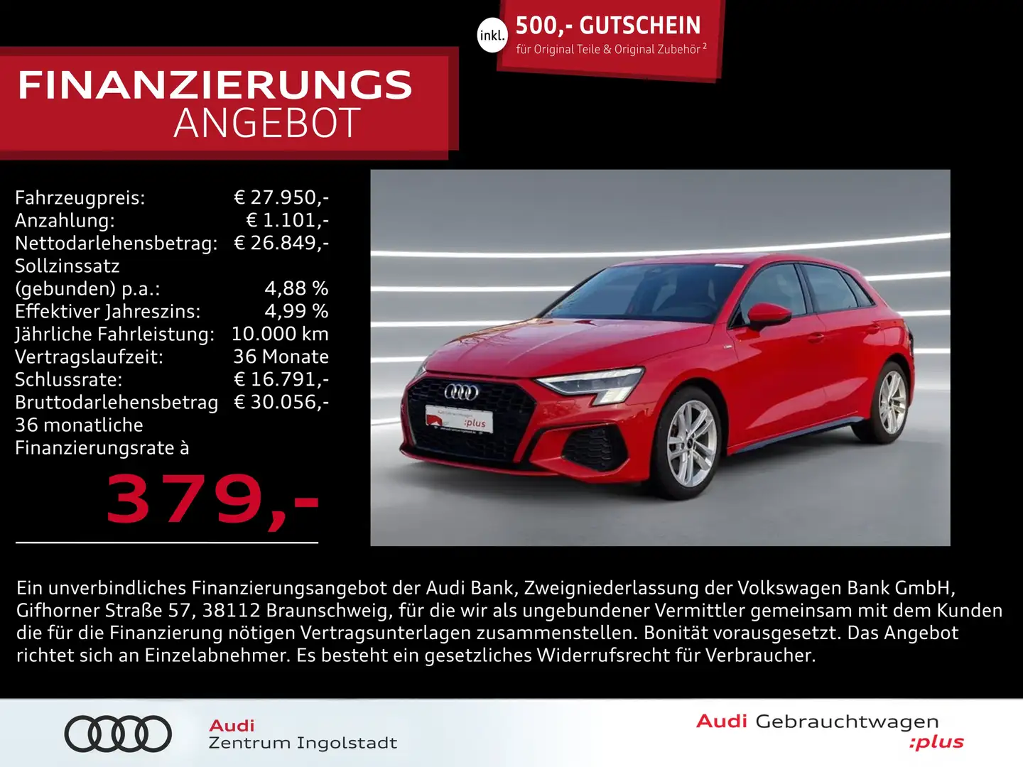 Audi A3 Sportback 40 TDI qu S line MATRIX NAVI ACC Rouge - 1