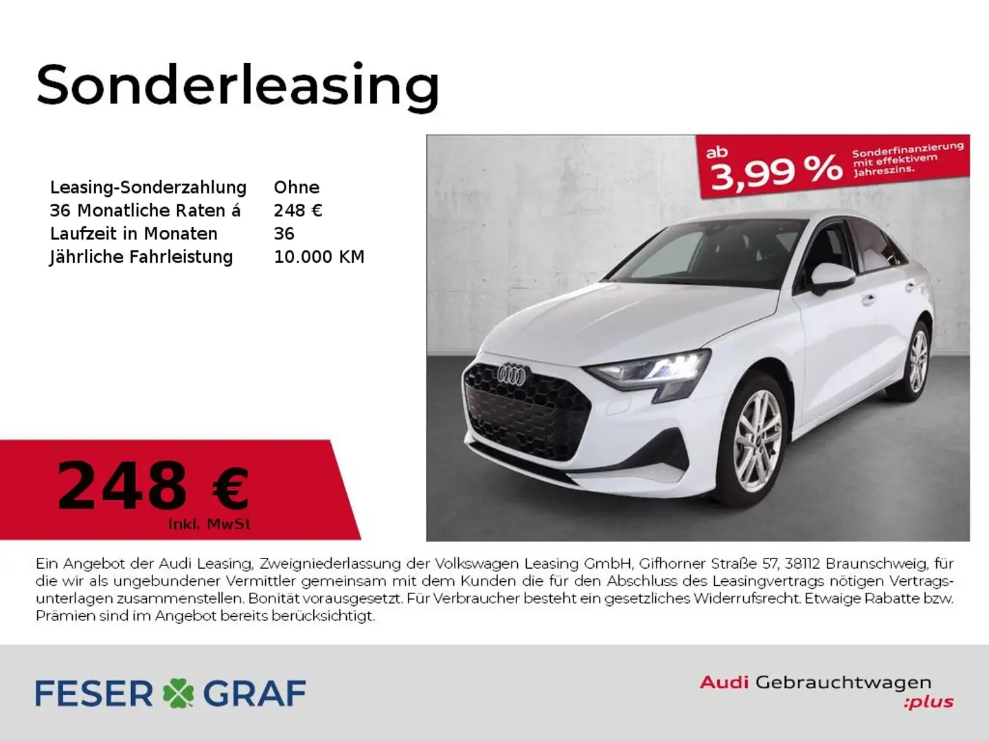 Audi A3 Limousine advanced 30 TFSI S tronic Virt. Cockpit/ Weiß - 1