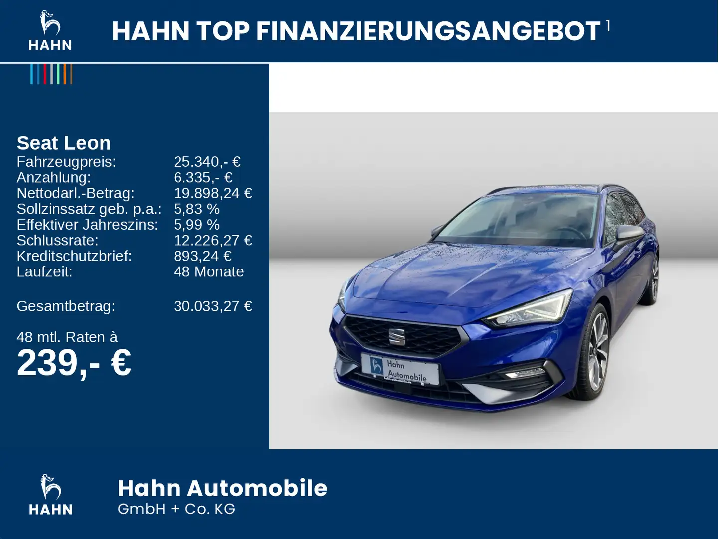 SEAT Leon Sportstourer 1.5eTSI DSG FR LED PDC Navi Blau - 2