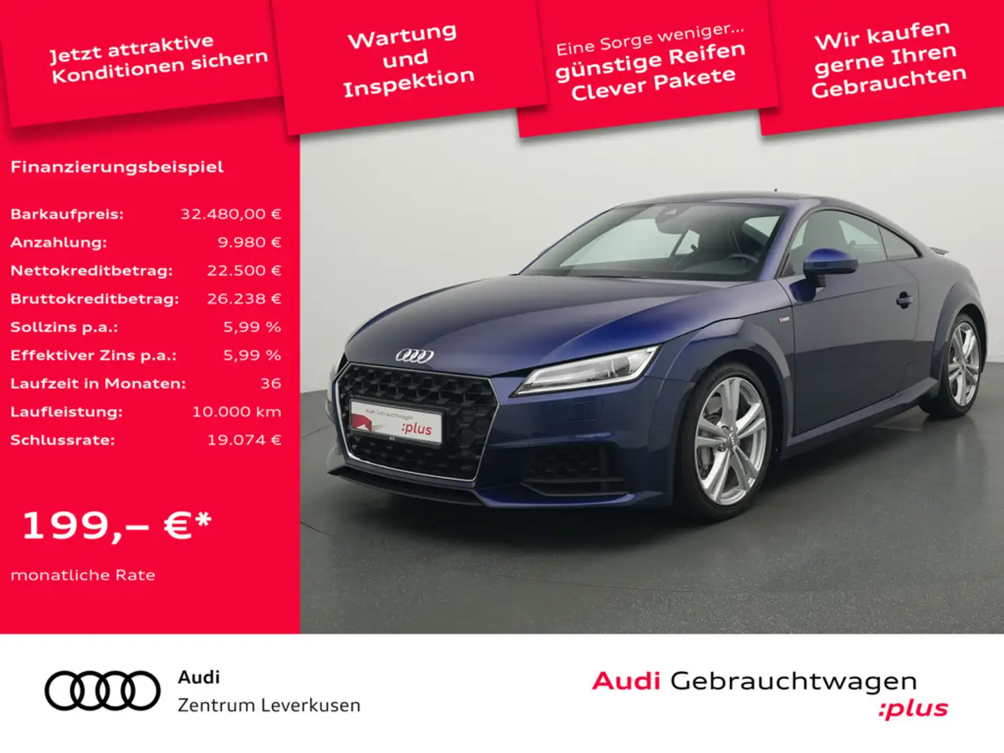 Audi TT Coupe S line LEDER RAUTE SHZ PDC VIRT Mavi - 1