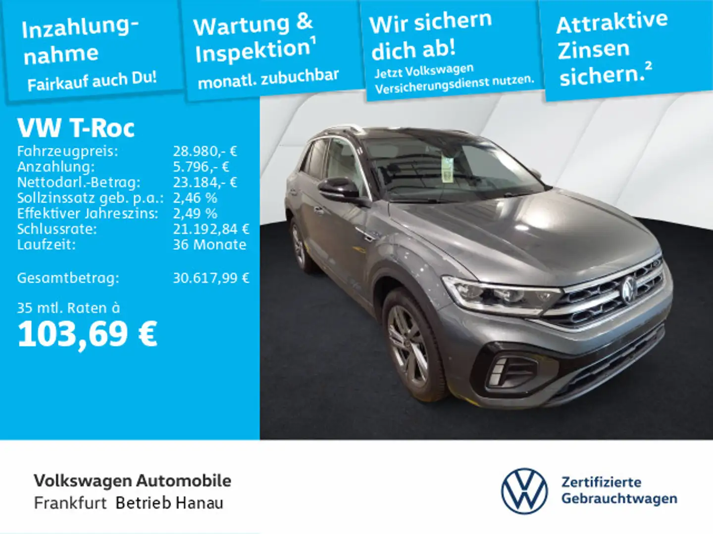 Volkswagen T-Roc 1.5 TSI DSG R-Line Navi Spurhalteassistent Grau - 1