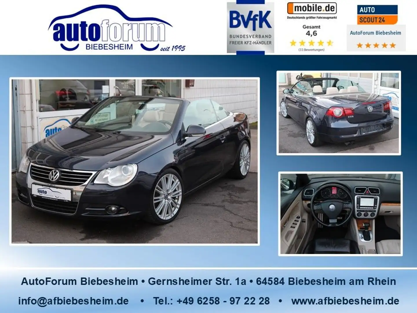 Volkswagen Eos 2.0 Turbo Aut Leder*S-Dach*TUV neu Blau - 1