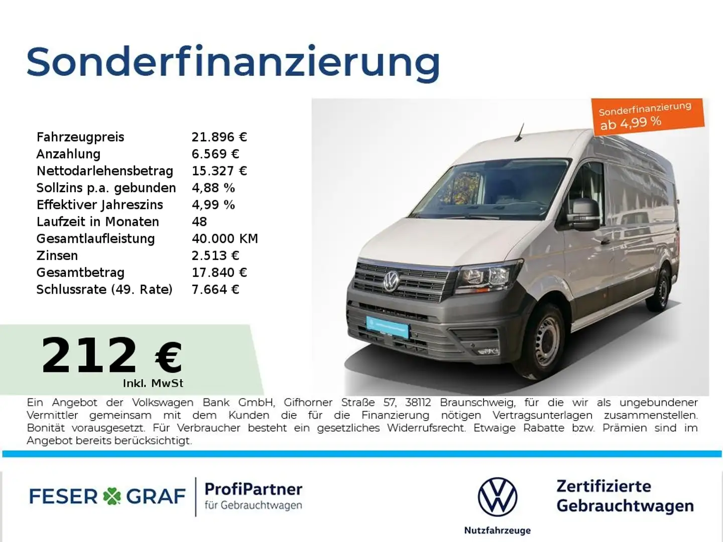 Volkswagen Crafter 2.0TDI Kasten MR Hochdach Luft-Standheizung Nav Weiß - 1