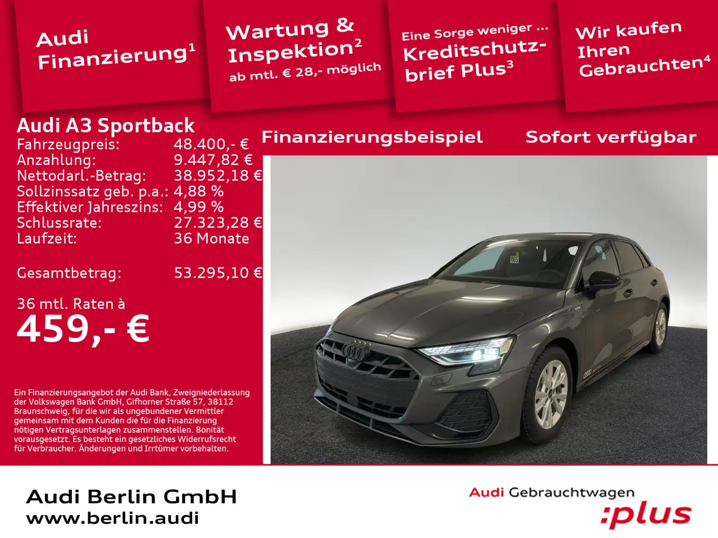 Audi A3 S line TFSI quattro S tronic Grau - 1