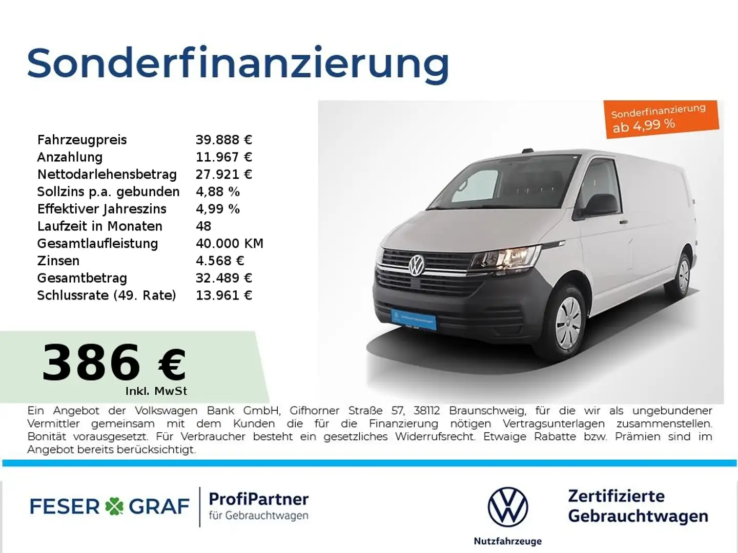 Volkswagen T6.1 Transporter 6.1 Kasten 2.0TDI LR AHK Rückfahrkamera Klima Weiß - 1