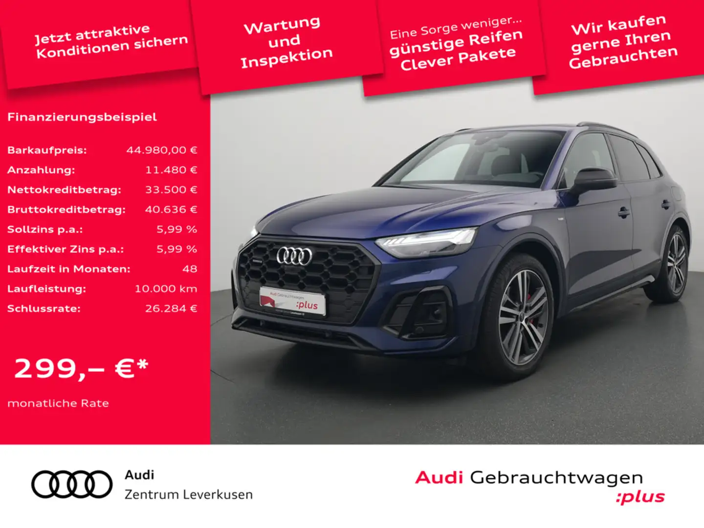 Audi Q5 e quattro S line S-TRON B&O LEDER LUFT PAN Blau - 1