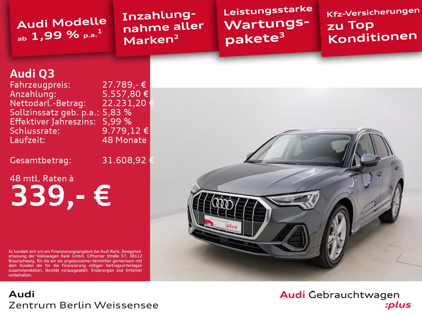 Audi Q3 35 TFSI S-TRO*S-LINE*LED*NAVI*RFK*SHZ*VC*PDC* Серый - 1