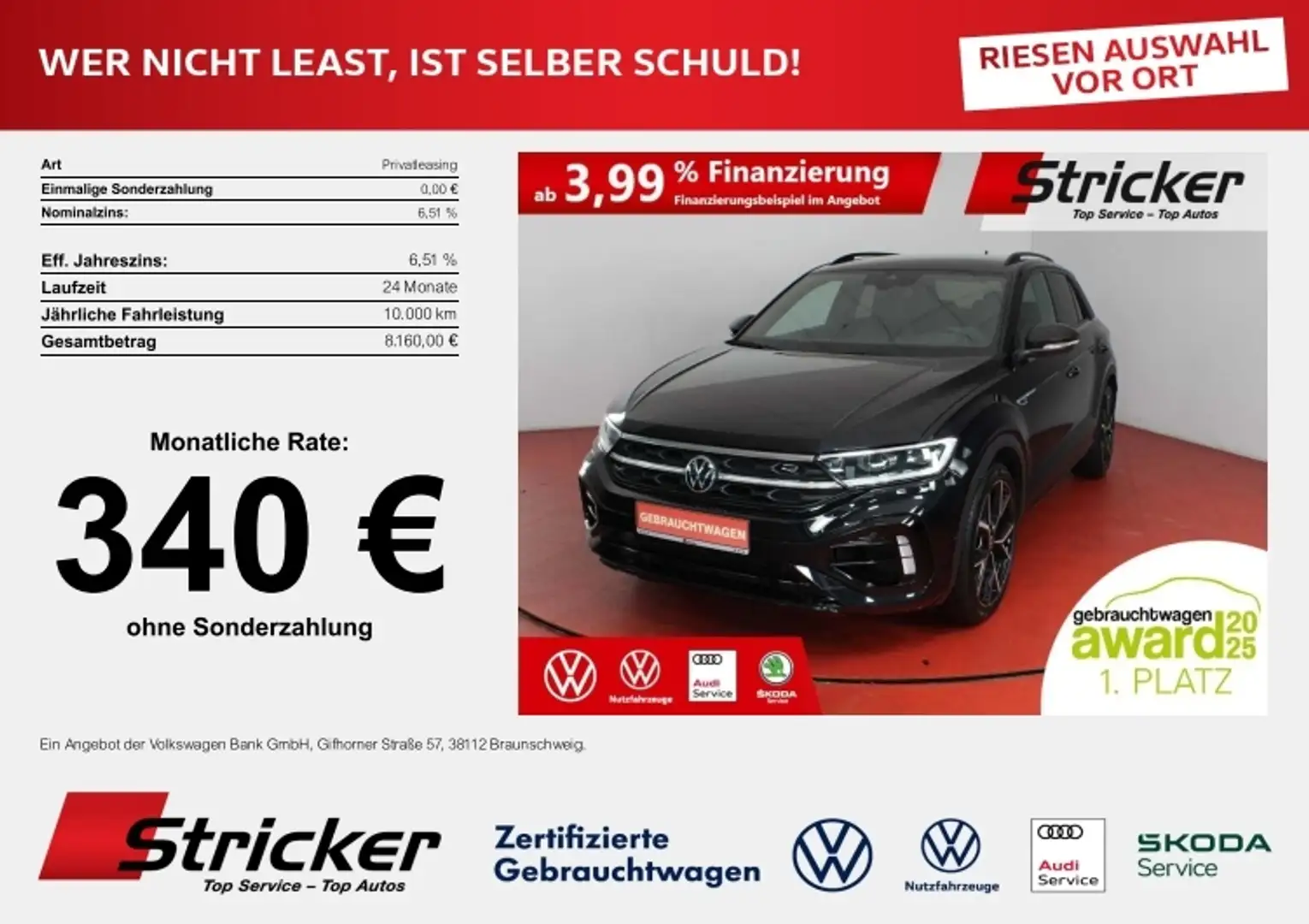 Volkswagen T-Roc R Black Style 2.0TSI DSG 340,-ohne Anzahlung Akr Schwarz - 1