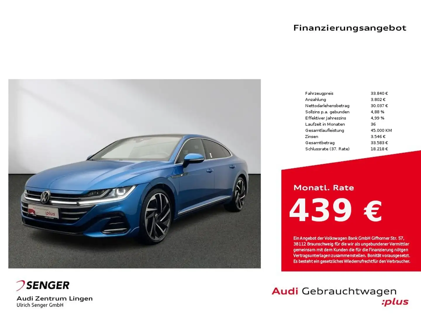 Volkswagen Arteon R-Line 2.0 TDI DSG CarPlay Matrix Pano Albastru - 1