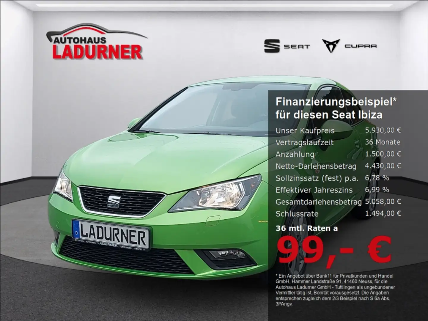 SEAT Ibiza 1.4TSI 16V Style SHZ,PDC,Regensensor,Alu,Klima Grün - 1