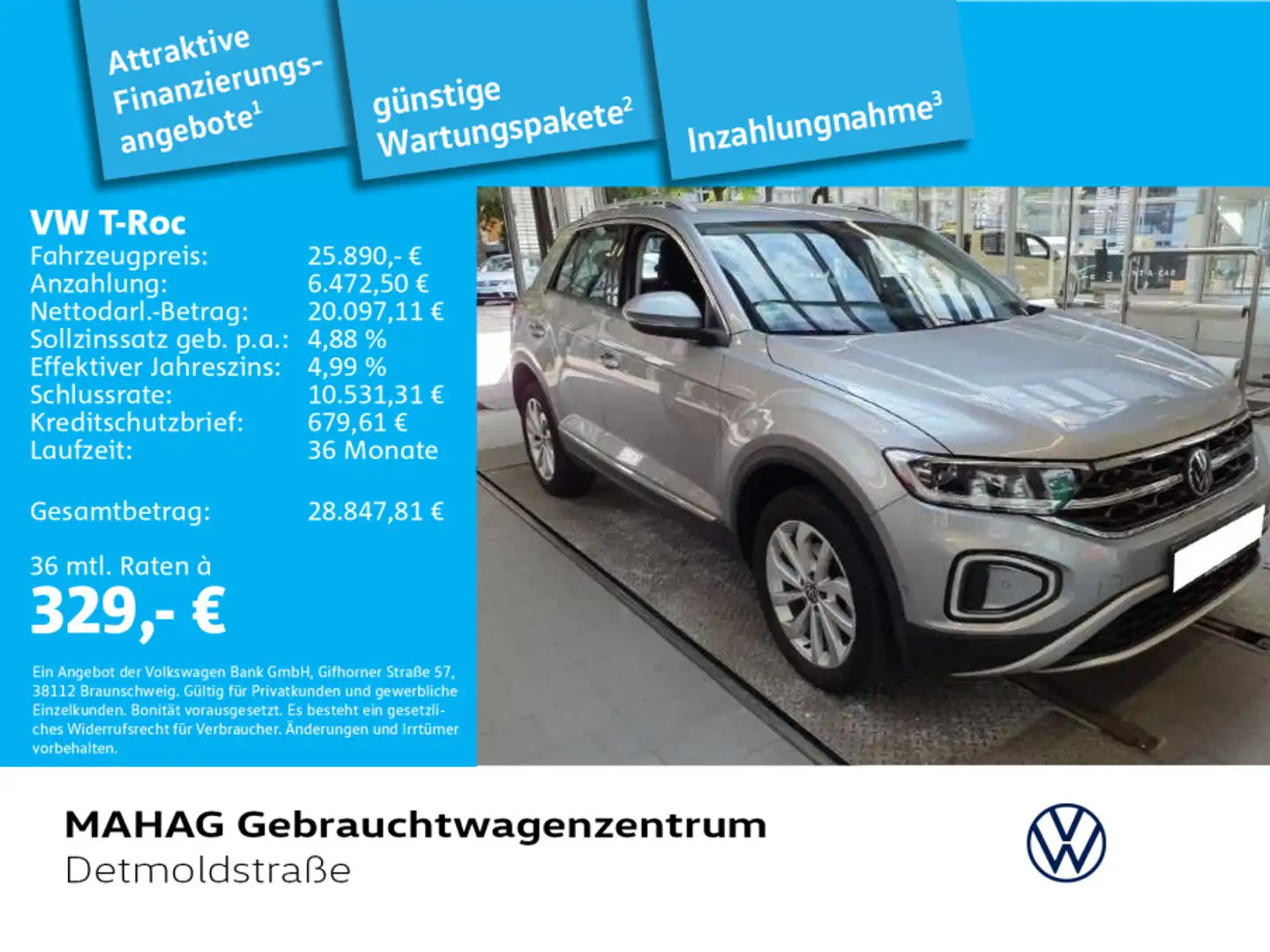 Volkswagen T-Roc T-ROC 1.5 TSI STYLE AHK Navi IQ.Light Alu17Johan Silber - 1