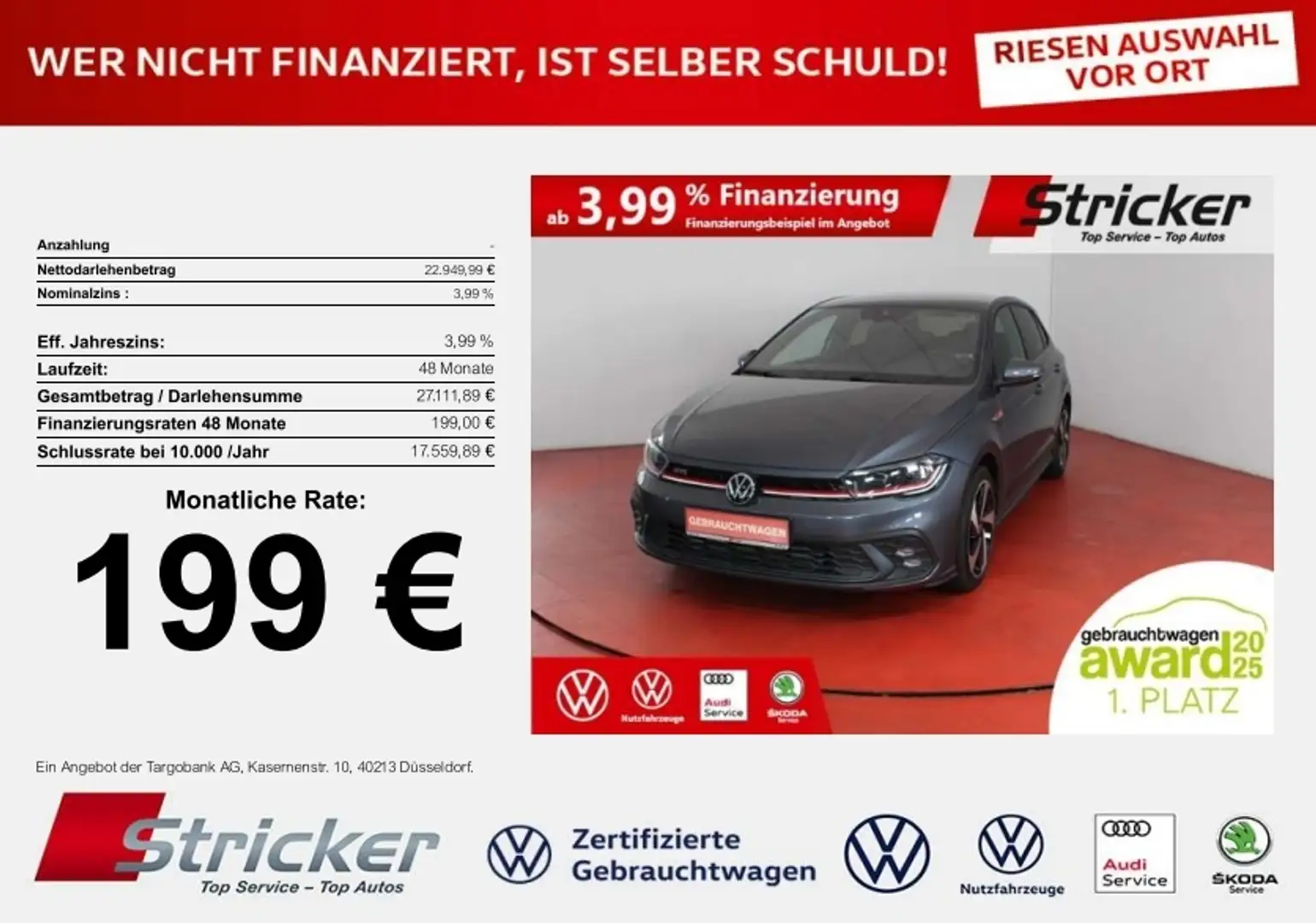 Volkswagen Polo GTI 2.0TSI DSG 199,-ohne Anzahlung ACC App-Connec Grau - 1