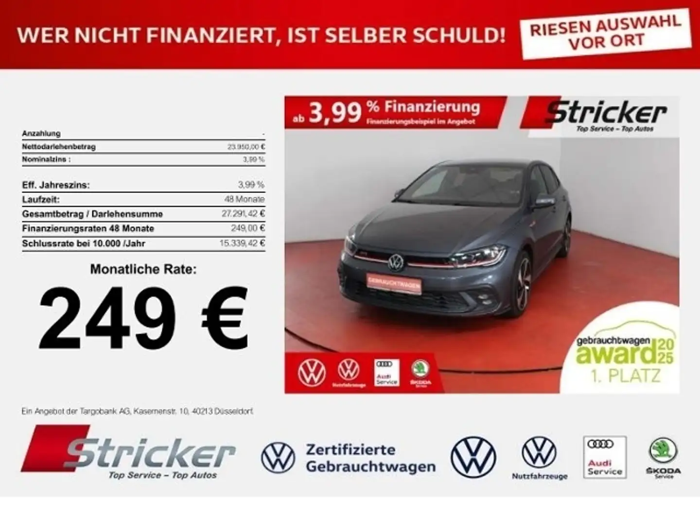 Volkswagen Polo GTI 2.0TSI DSG 249,-ohne Anzahlung ACC App-Connec Grau - 1