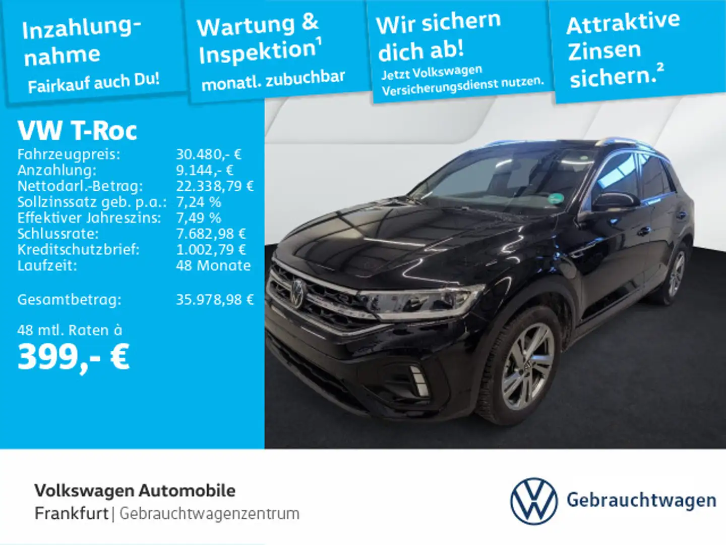 Volkswagen T-Roc 1.5 TSI DSG R-Line DAB+ LEDPlus Navi Front Schwarz - 1