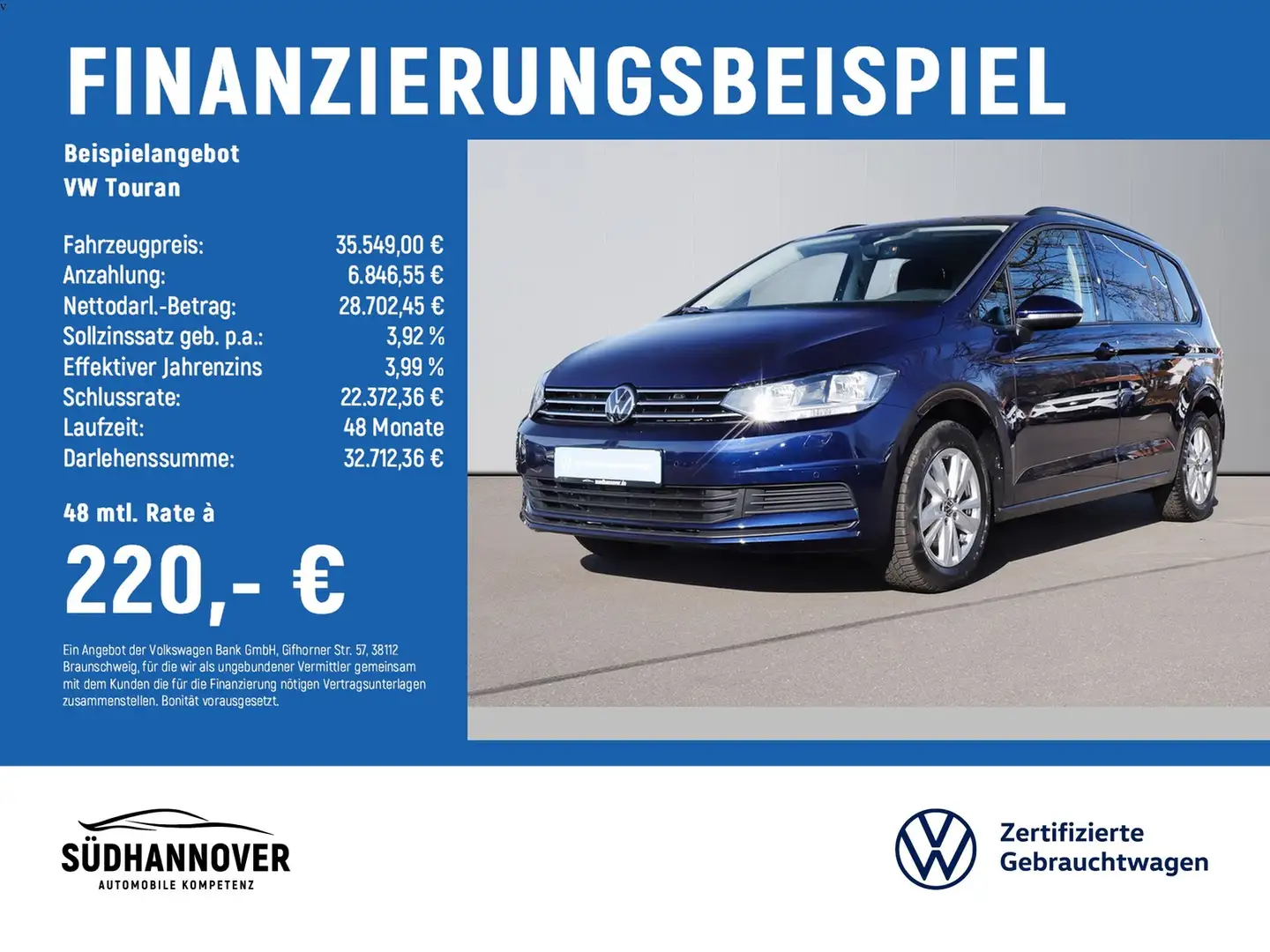 Volkswagen Touran Comfortline 1.5 TSI NAVI+7-SITZE+SHZ+PDC Blau - 2