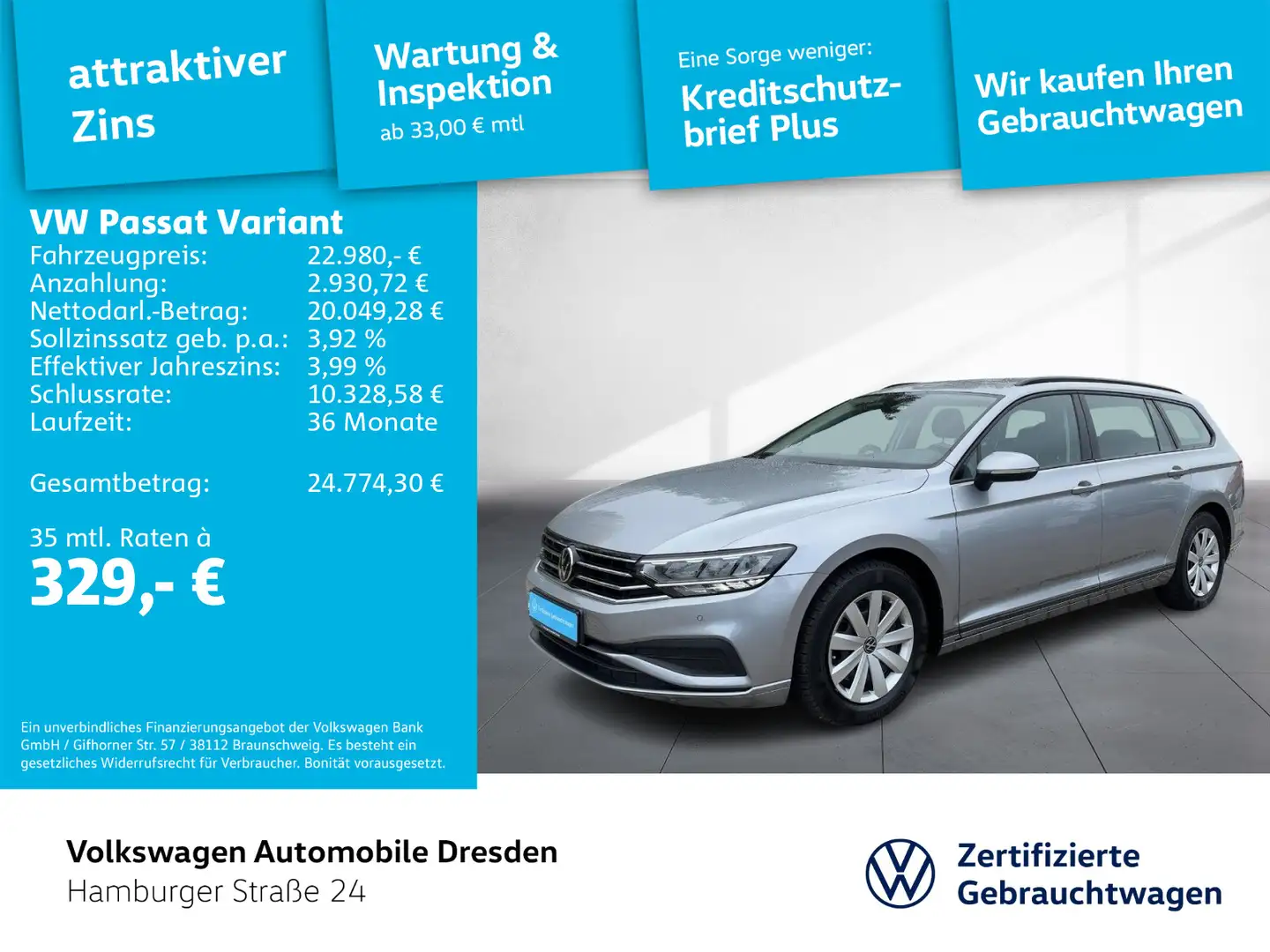 Volkswagen Passat Variant Conceptline 1.5 TSI LED APP LANE Silber - 1
