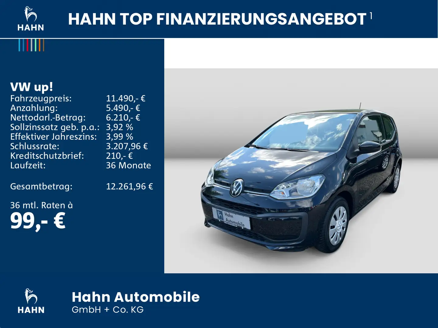 Volkswagen up! Move up 1.0 MPI Klima FH ZV CAM Einparkhilfe hi. Schwarz - 2