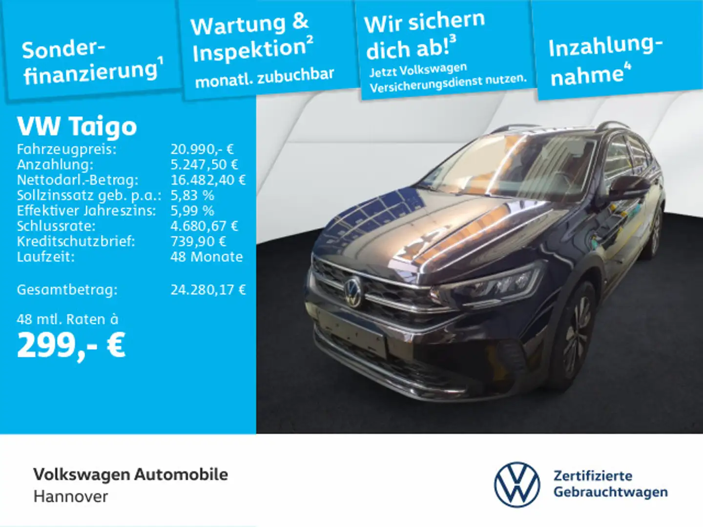 Volkswagen Taigo 1.0 TSI Goal Navi ACC LED Dig.Cockpit SHZ Schwarz - 1