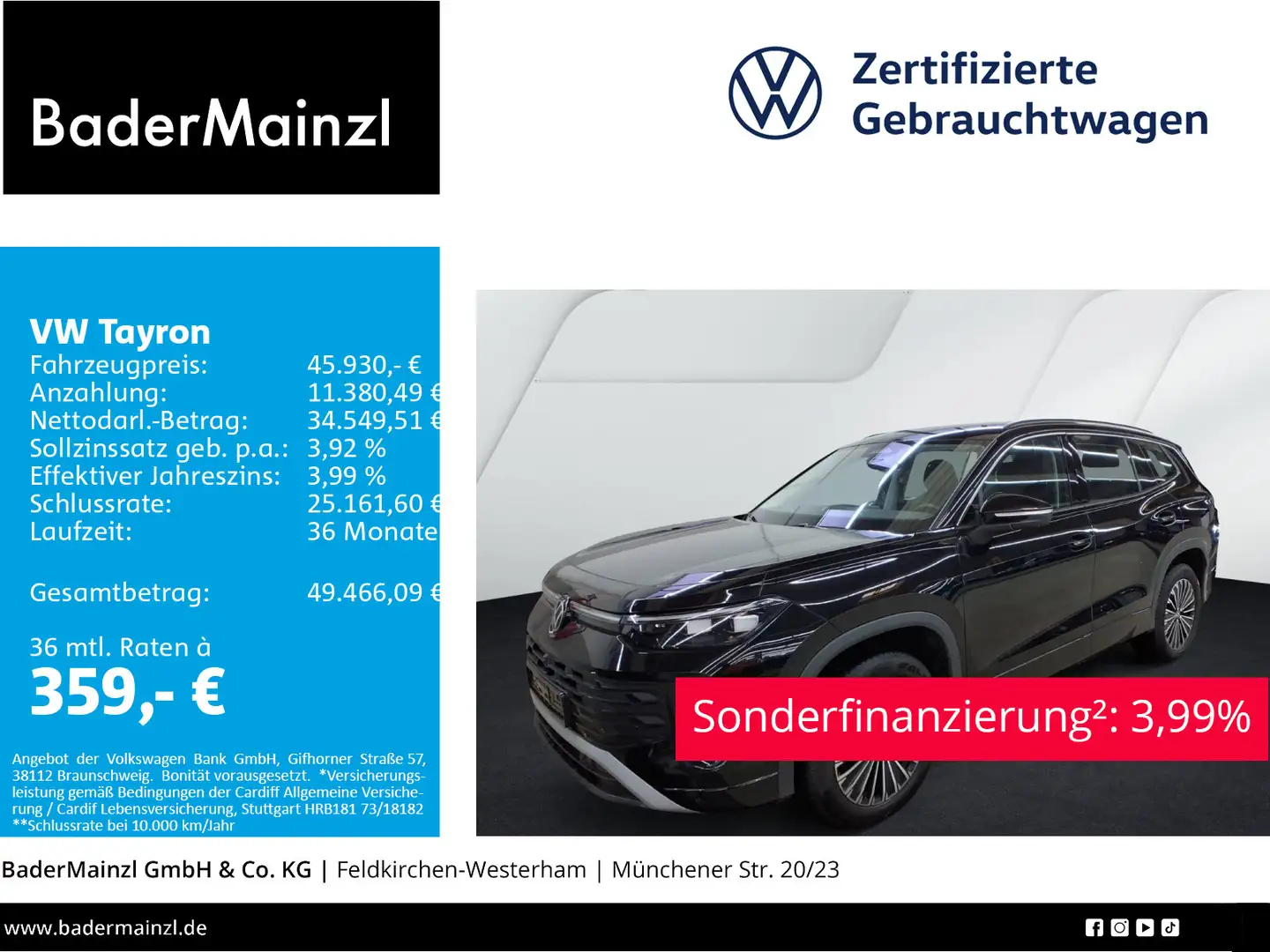 Volkswagen Tayron 2.0 TDI 4M DSG Life 7-S. AHK Matrix 360° Schwarz - 1