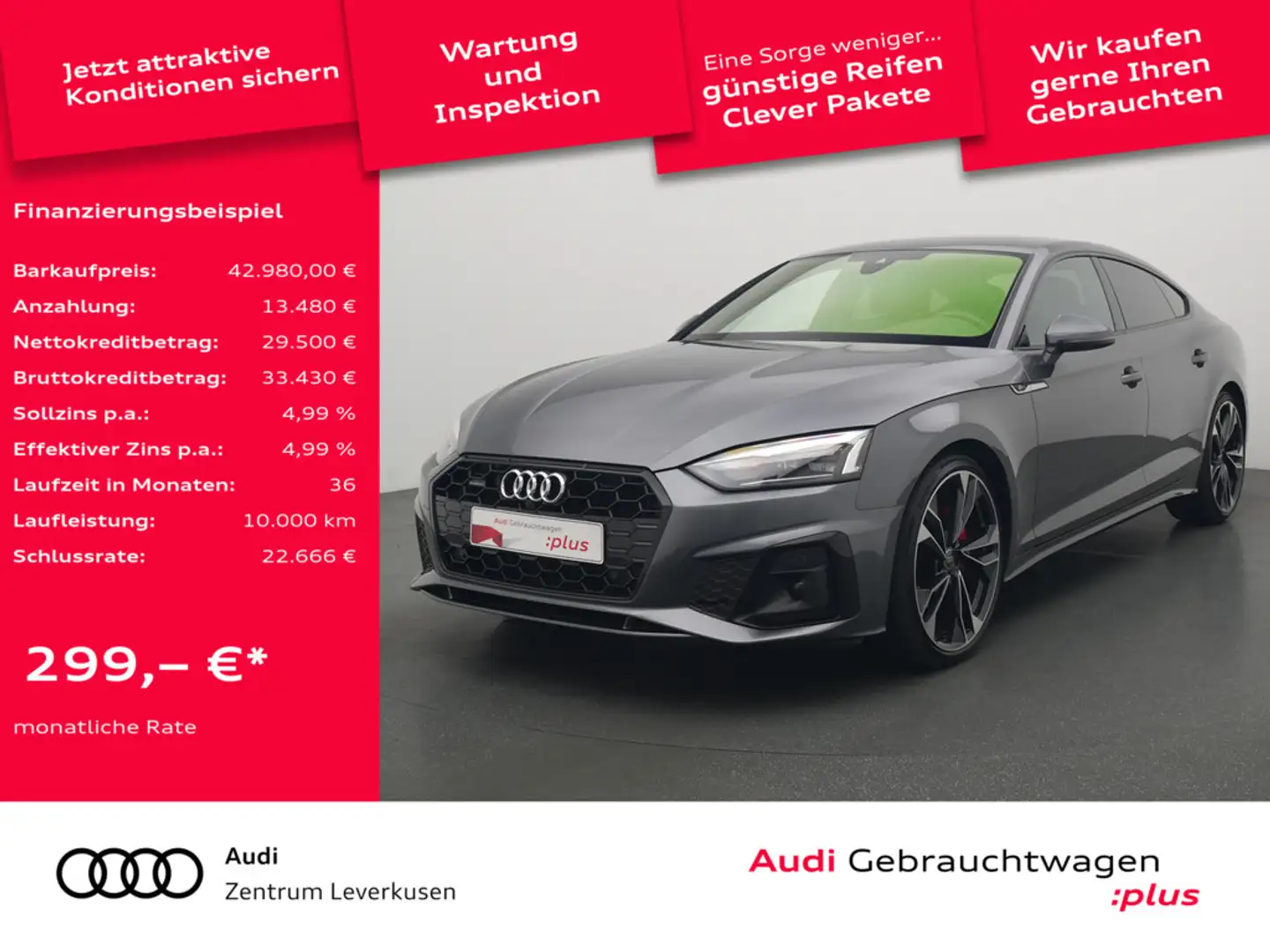 Audi A5 Sportback quattro S line LEDER MEMORY NAVI Grau - 1