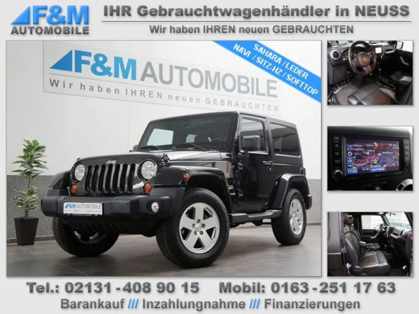 Jeep Wrangler Sahara 2.8 CRD Navi Leder Sitzhz Softto Schwarz - 1