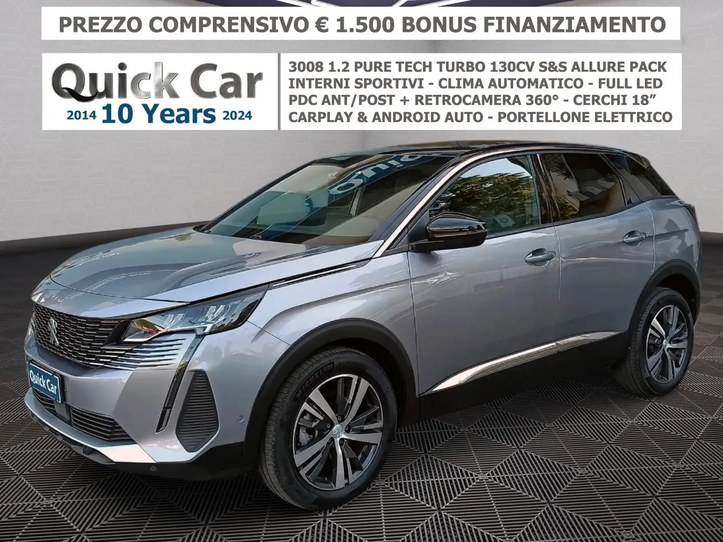 Peugeot 3008 1.2 Allure Pack CAMERA 360*,CARPLAY,CERCHI 18" Grigio - 1