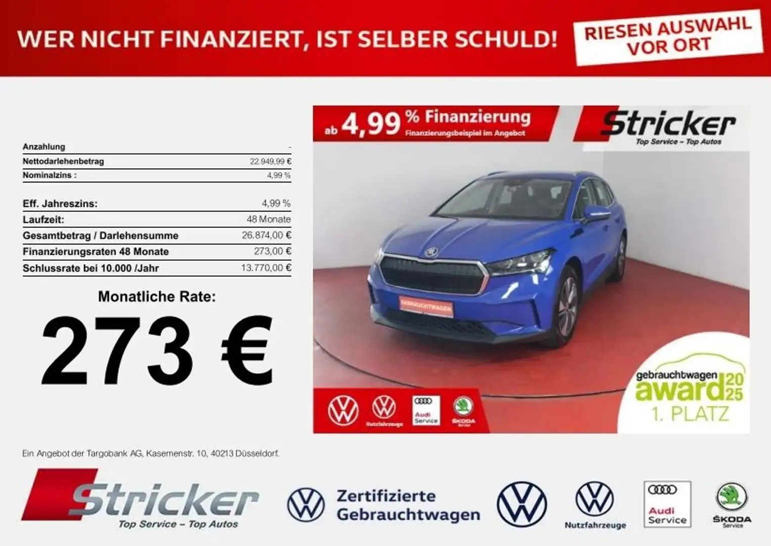 Skoda Enyaq iV60 273,-ohne Anzahlung Matrix Wärmepumpe Blau - 1