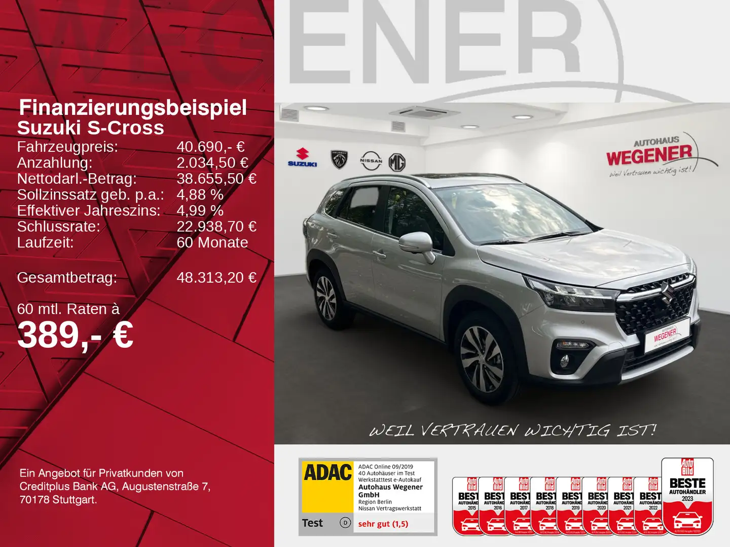 Suzuki S-Cross S-CROSS COMFORT+ AT +Allgrip+4x4+Navi+Kamera+SHZ Argent - 2