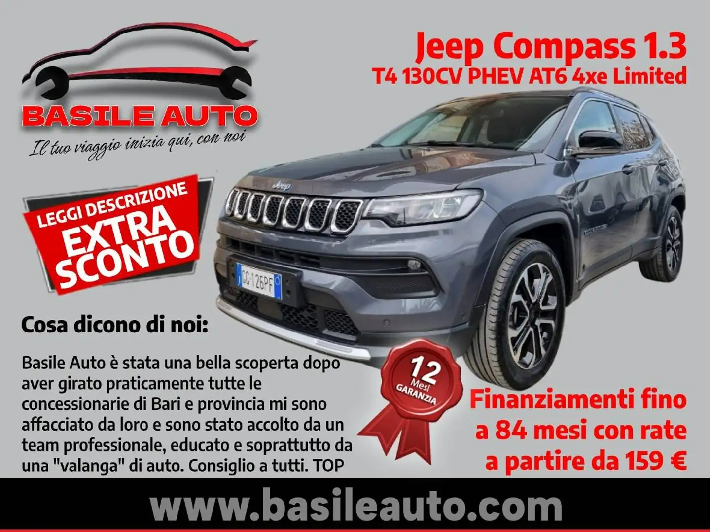 Jeep Compass Compass 1.3 turbo t4 phev Limited 4xe auto Grigio - 1