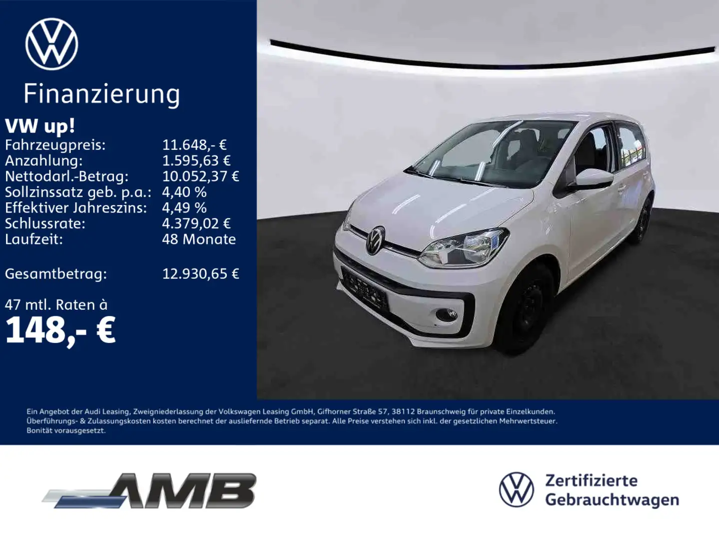 Volkswagen up! 1.0 Sitzhzg/Klima/4Türen Weiß - 1